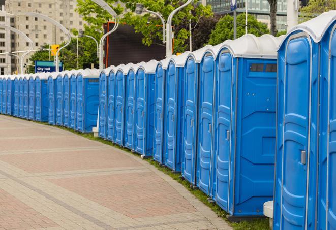 a row of sleek and modern portable restrooms at a special outdoor event in Cabazon